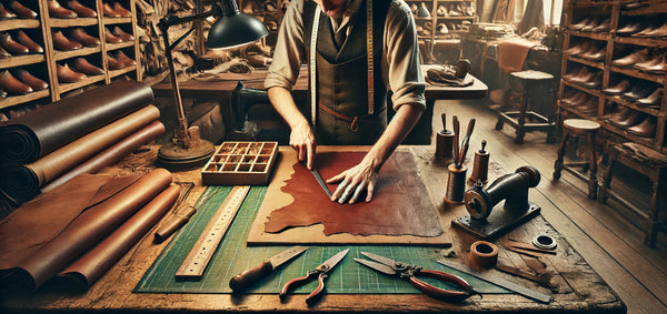 leather cutting in bespoke shoemaking